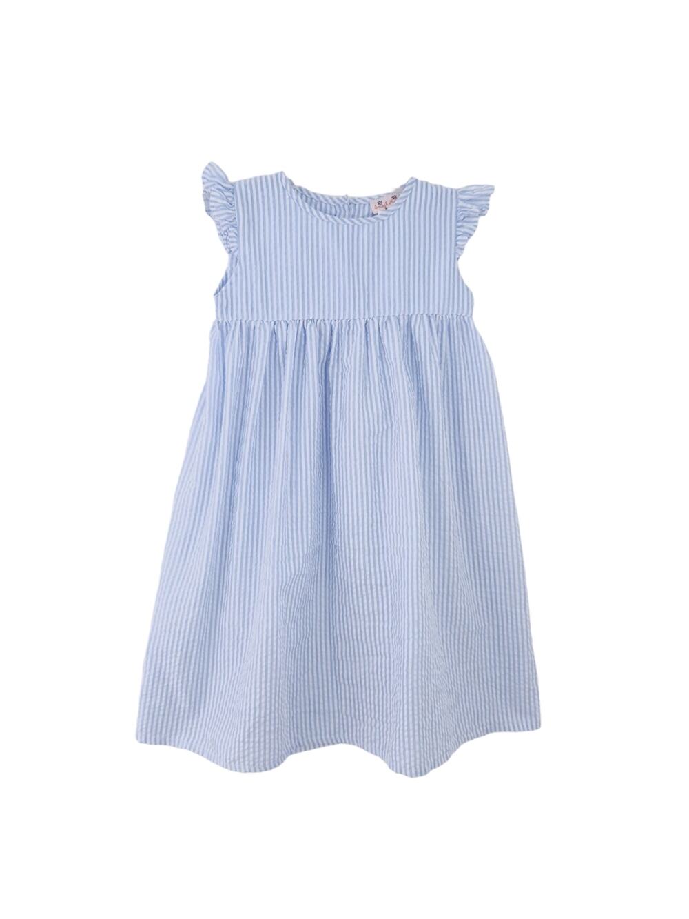 Smock Monkey Girls Seersucker Dress Size 10 Blue White Stripe Summer Sleeveless